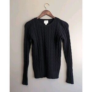 St Johns Bay Womens Small S Black Cable Knit Sweater Crew Neck Pullover SJB
